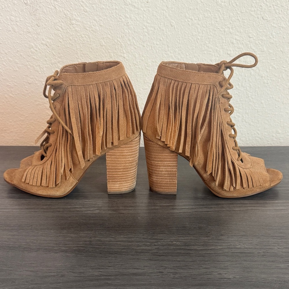 Giani Bernini Tan Lace-Up Fringe Boots - Picture 3 of 6